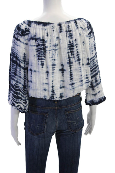 Michael Stars Womens Cotton Long Sleeve Scoop Neck Tie Dye Top White Size S