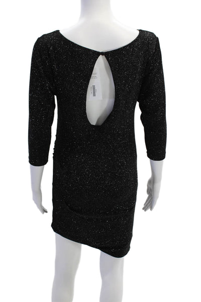 Alice + Olivia Womens Round Neck Long Sleeve Ruched Sparkly Dress Black Size S