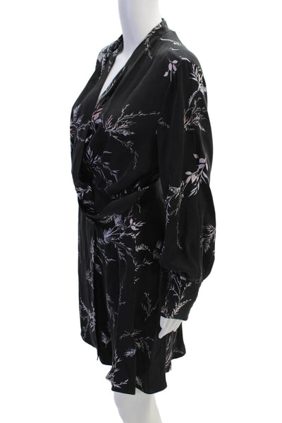 Equipment Femme Womens Textured V-neck Long Sleeve Floral Dress Black Size 6