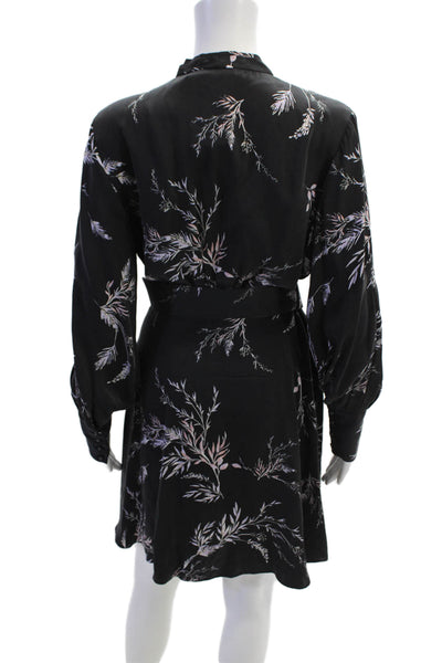 Equipment Femme Womens Textured V-neck Long Sleeve Floral Dress Black Size 6