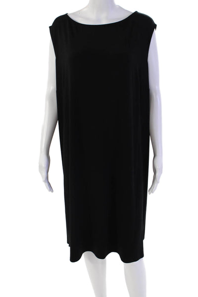 Eileen Fisher Womens Sleeveless Boat Neck Trapeze Dress Solid Black Size 2X