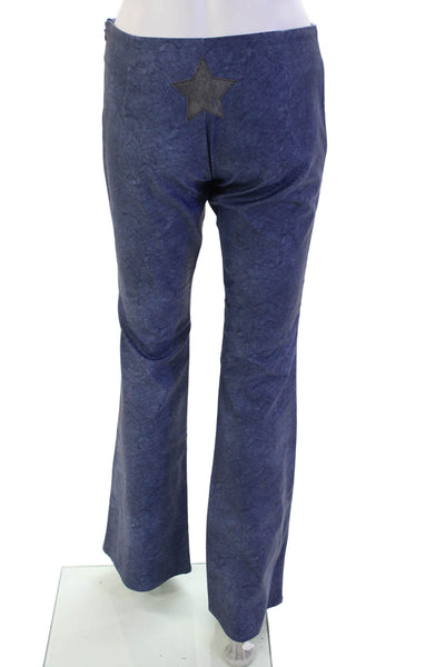 I Am Gia Womens Faux Leather Star Motif Zippered Flared Leg Pants Blue Size XS