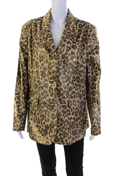 Berek Womens Animal Print Two Buyton Blazer Jacket Brown Gold Cotton Size 1X