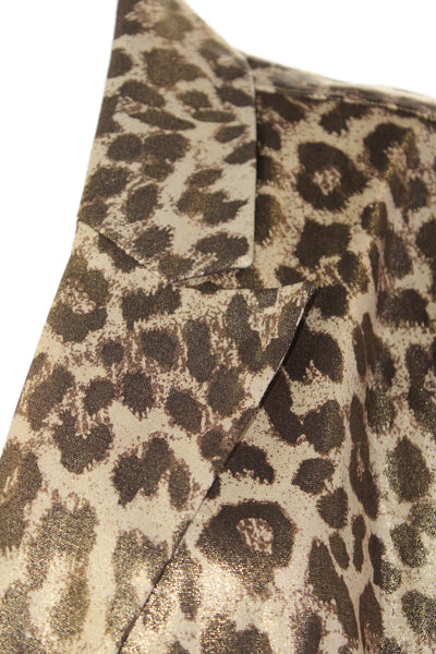 Berek Womens Animal Print Two Buyton Blazer Jacket Brown Gold Cotton Size 1X