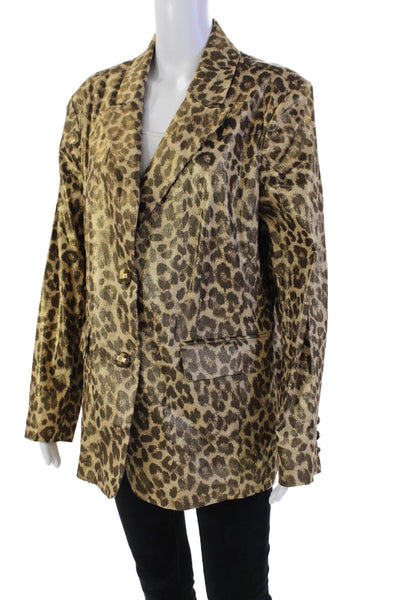 Berek Womens Animal Print Two Buyton Blazer Jacket Brown Gold Cotton Size 1X