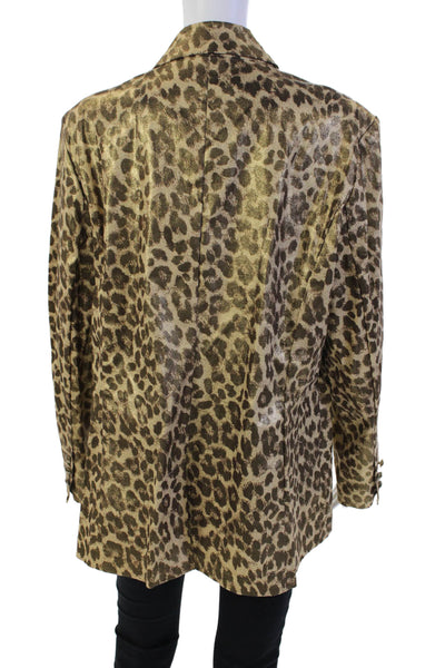 Berek Womens Animal Print Two Buyton Blazer Jacket Brown Gold Cotton Size 1X