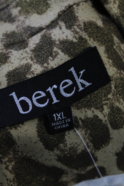 Berek Womens Animal Print Two Buyton Blazer Jacket Brown Gold Cotton Size 1X