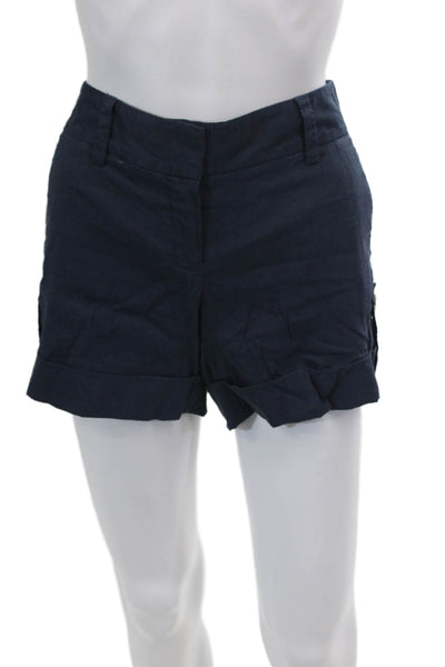 Theory Womens Linen Flat Front Cuff Hem Casual Shorts Blue Size 2