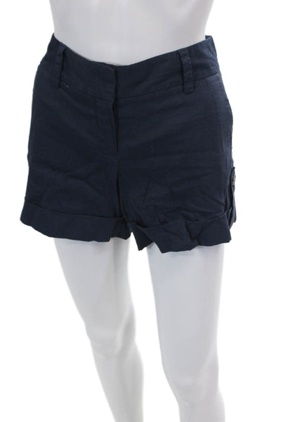Theory Womens Linen Flat Front Cuff Hem Casual Shorts Blue Size 2