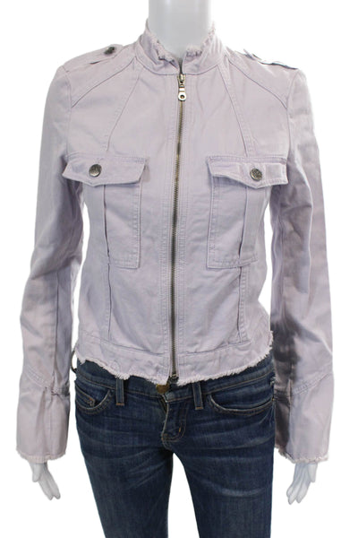 Joie Womens Cotton Raw Hem Full Zip Denim Jacket Lilac Size XS