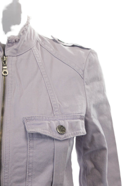 Joie Womens Cotton Raw Hem Full Zip Denim Jacket Lilac Size XS