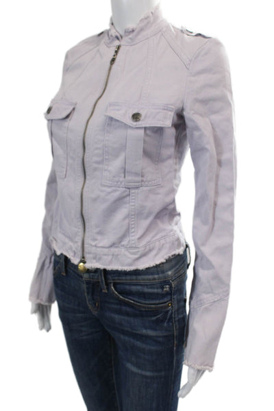 Joie Womens Cotton Raw Hem Full Zip Denim Jacket Lilac Size XS