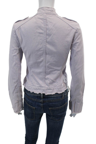 Joie Womens Cotton Raw Hem Full Zip Denim Jacket Lilac Size XS