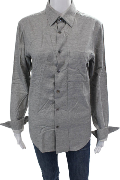 Theory Womens Cotton Long Sleeve Button Shirt Light Gray Size XS