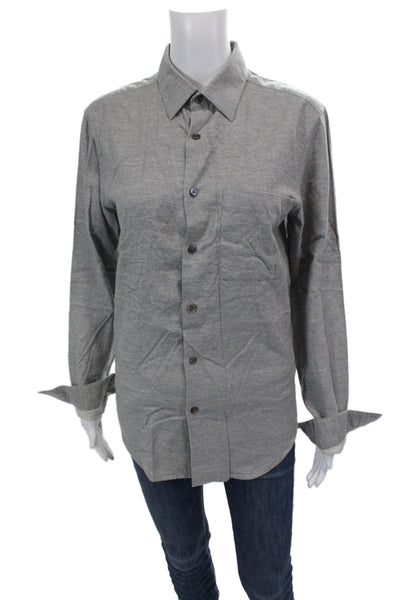 Theory Womens Cotton Long Sleeve Button Shirt Light Gray Size XS