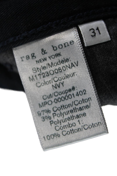 Rag & Bone Womens Mid Rise Slim Leg Causal Pants Navy Blue Cotton Size 31