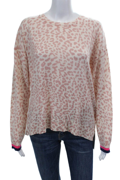 Sundry Womens Cashmere Animal Print Crew Neck Sweater Pink Navy Blue Size 3