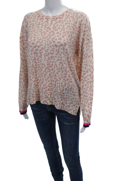 Sundry Womens Cashmere Animal Print Crew Neck Sweater Pink Navy Blue Size 3