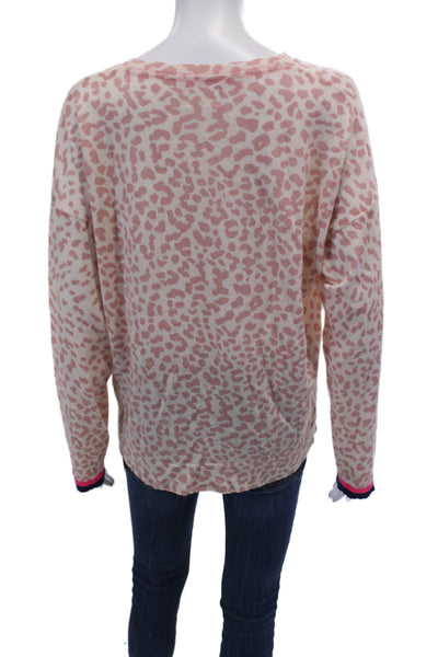 Sundry Womens Cashmere Animal Print Crew Neck Sweater Pink Navy Blue Size 3
