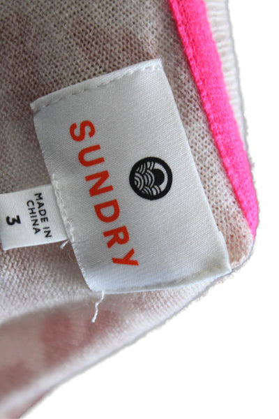 Sundry Womens Cashmere Animal Print Crew Neck Sweater Pink Navy Blue Size 3