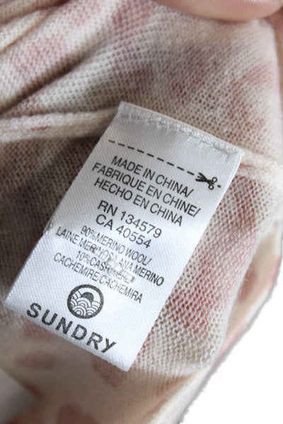 Sundry Womens Cashmere Animal Print Crew Neck Sweater Pink Navy Blue Size 3