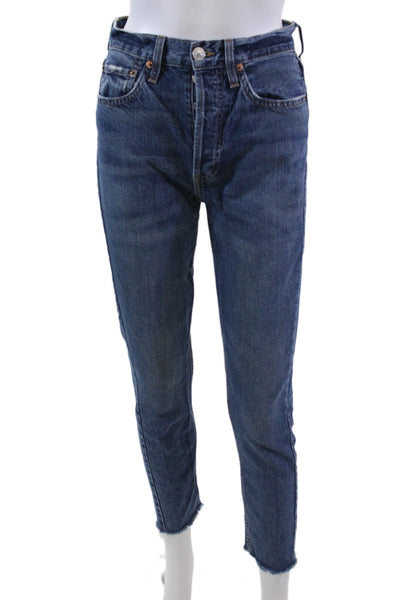 Re/Done Womens Cotton Denim Five Pocket Mid-Rise Skinny Jeans Navy Size 25