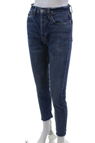 Re/Done Womens Cotton Denim Five Pocket Mid-Rise Skinny Jeans Navy Size 25