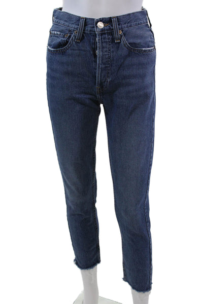 Re/Done Womens Cotton Denim Five Pocket Mid-Rise Skinny Jeans Blue Size 25
