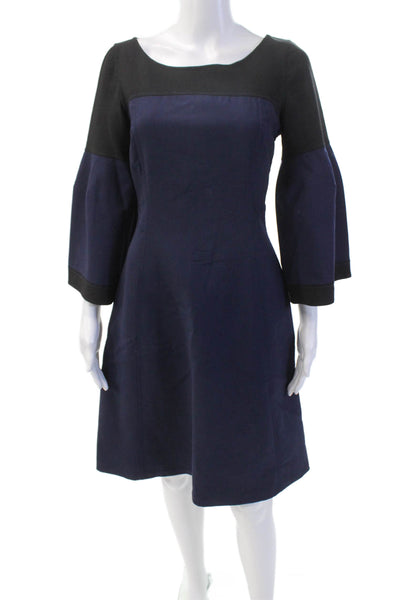 J. Mendel Womens Long Flare Sleeves A Line Dress Navy Blue Navy Blue Size 6