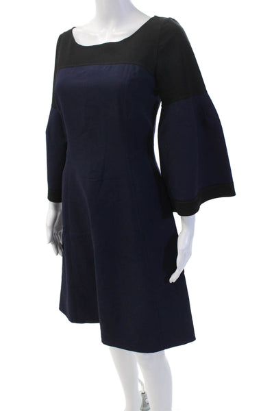 J. Mendel Womens Long Flare Sleeves A Line Dress Navy Blue Navy Blue Size 6