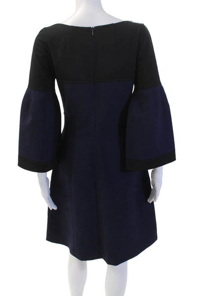 J. Mendel Womens Long Flare Sleeves A Line Dress Navy Blue Navy Blue Size 6