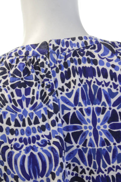 Lilly Pulitzer Womens Cold Shoulder V Neck Abstract Knit Romper Blue White 2XS