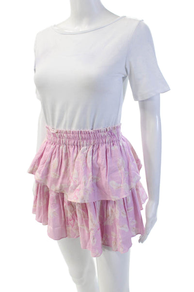 Love Shack Fancy Womens Linen Tiered A Line Skirt Pink Size Extra Small