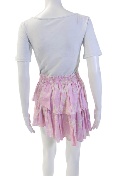 Love Shack Fancy Womens Linen Tiered A Line Skirt Pink Size Extra Small