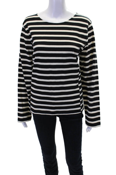 J Crew Womens Cotton Striped Zipper Long Sleeve Knit Blouse Top Black Size XL