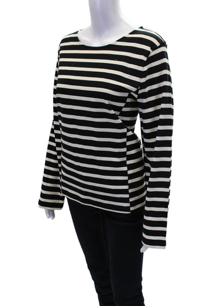 J Crew Womens Cotton Striped Zipper Long Sleeve Knit Blouse Top Black Size XL
