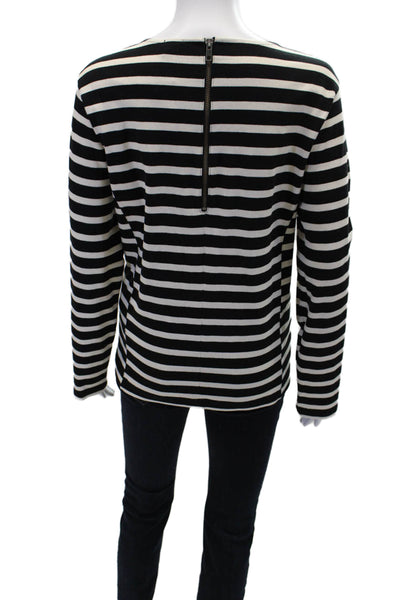 J Crew Womens Cotton Striped Zipper Long Sleeve Knit Blouse Top Black Size XL