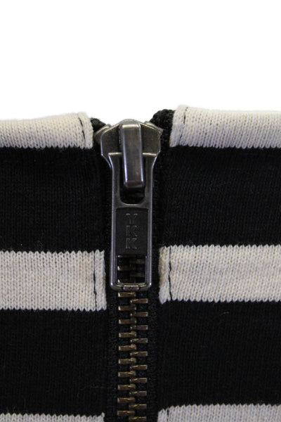 J Crew Womens Cotton Striped Zipper Long Sleeve Knit Blouse Top Black Size XL