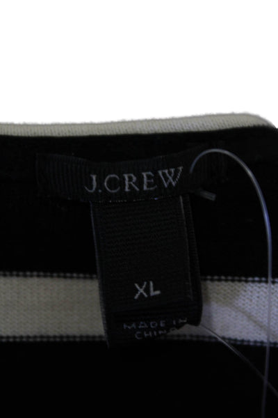 J Crew Womens Cotton Striped Zipper Long Sleeve Knit Blouse Top Black Size XL
