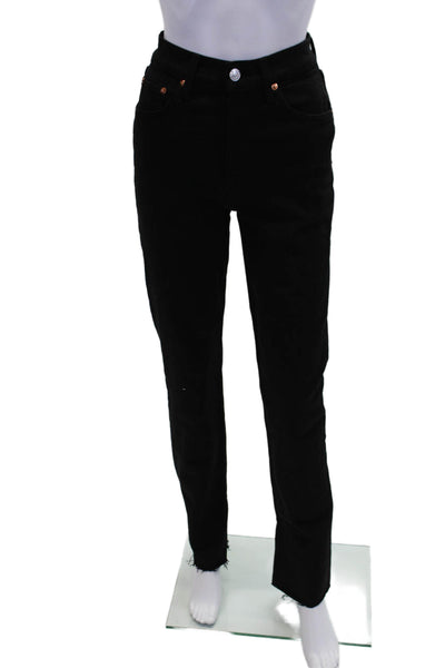 Re/Done Womens Cotton Denim 5 Pocket Mid-Rise Straight Leg Jeans Black Size 25