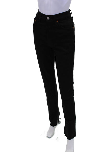 Re/Done Womens Cotton Denim 5 Pocket Mid-Rise Straight Leg Jeans Black Size 25