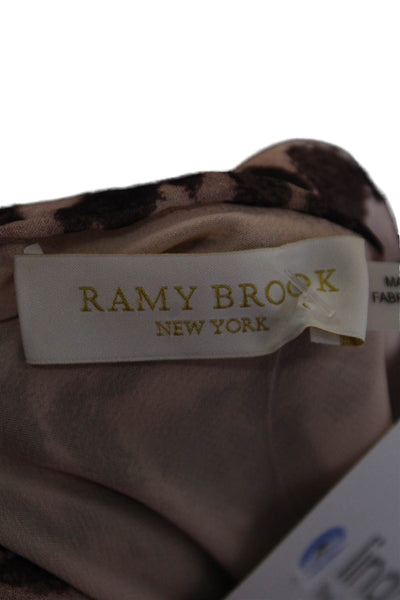 Ramy Brook Womens Animal Print V-Neck Smocked Short Sleeve Blouse Pink Size S