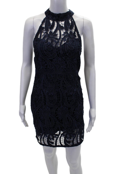Bardot Womens Halter Neck Zippered Sleeveless Mini Dress Blue Size 10