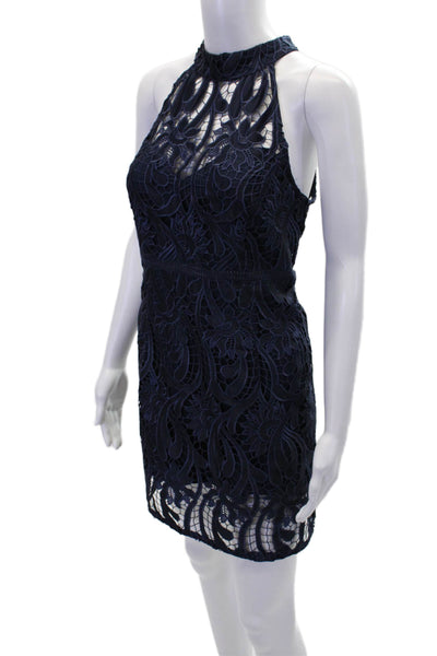 Bardot Womens Halter Neck Zippered Sleeveless Mini Dress Blue Size 10