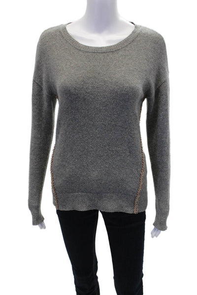 J Crew Womens Wool Long Sleeve Embellished Braided Trim Sweater Gray Size XS
