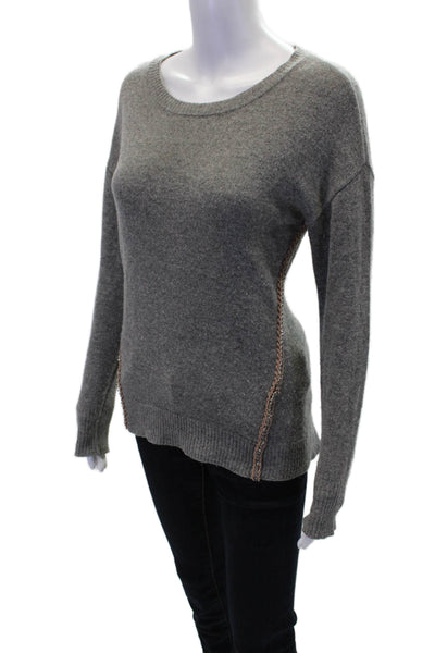 J Crew Womens Wool Long Sleeve Embellished Braided Trim Sweater Gray Size XS