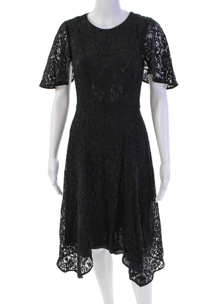 Donna Karan Womens Short Sleeve Round Neck Lace Mid Length Dress Black Size 2