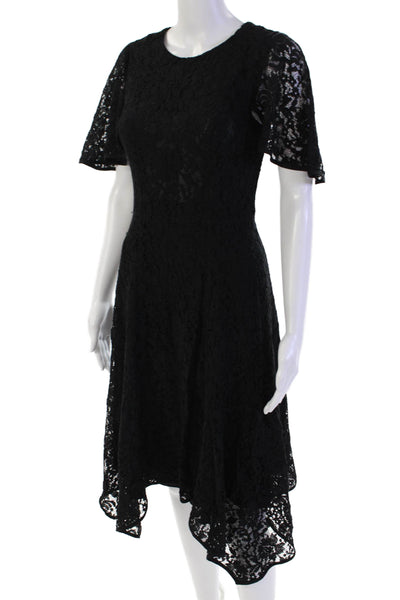 Donna Karan Womens Short Sleeve Round Neck Lace Mid Length Dress Black Size 2