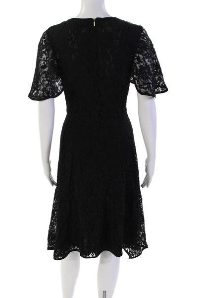 Donna Karan Womens Short Sleeve Round Neck Lace Mid Length Dress Black Size 2
