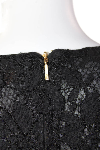 Donna Karan Womens Short Sleeve Round Neck Lace Mid Length Dress Black Size 2